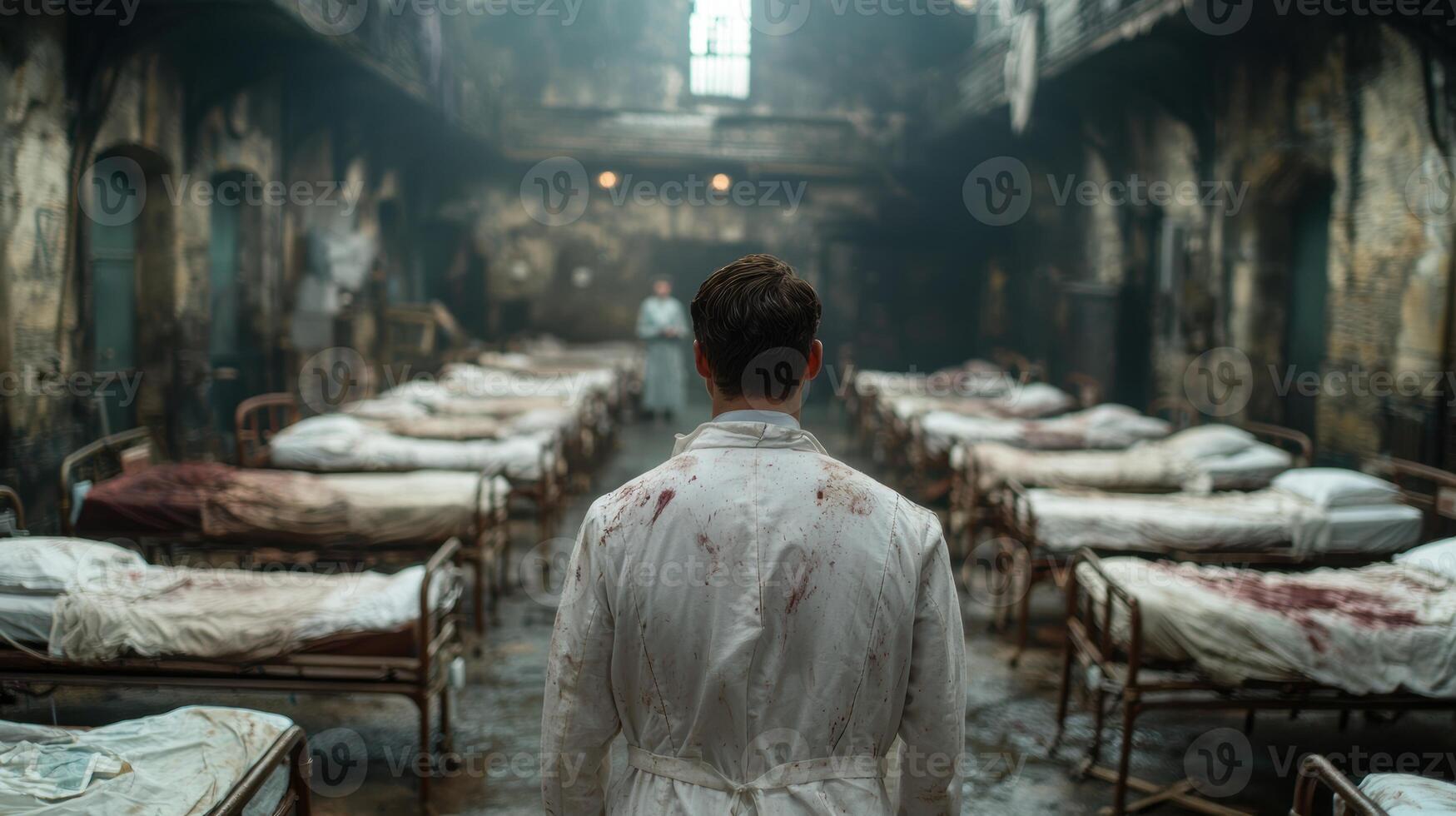 Haunting scene of abandoned hospital ward photo