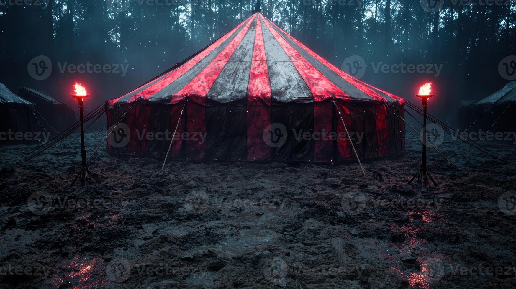 Mysterious circus tent in the dark forest photo