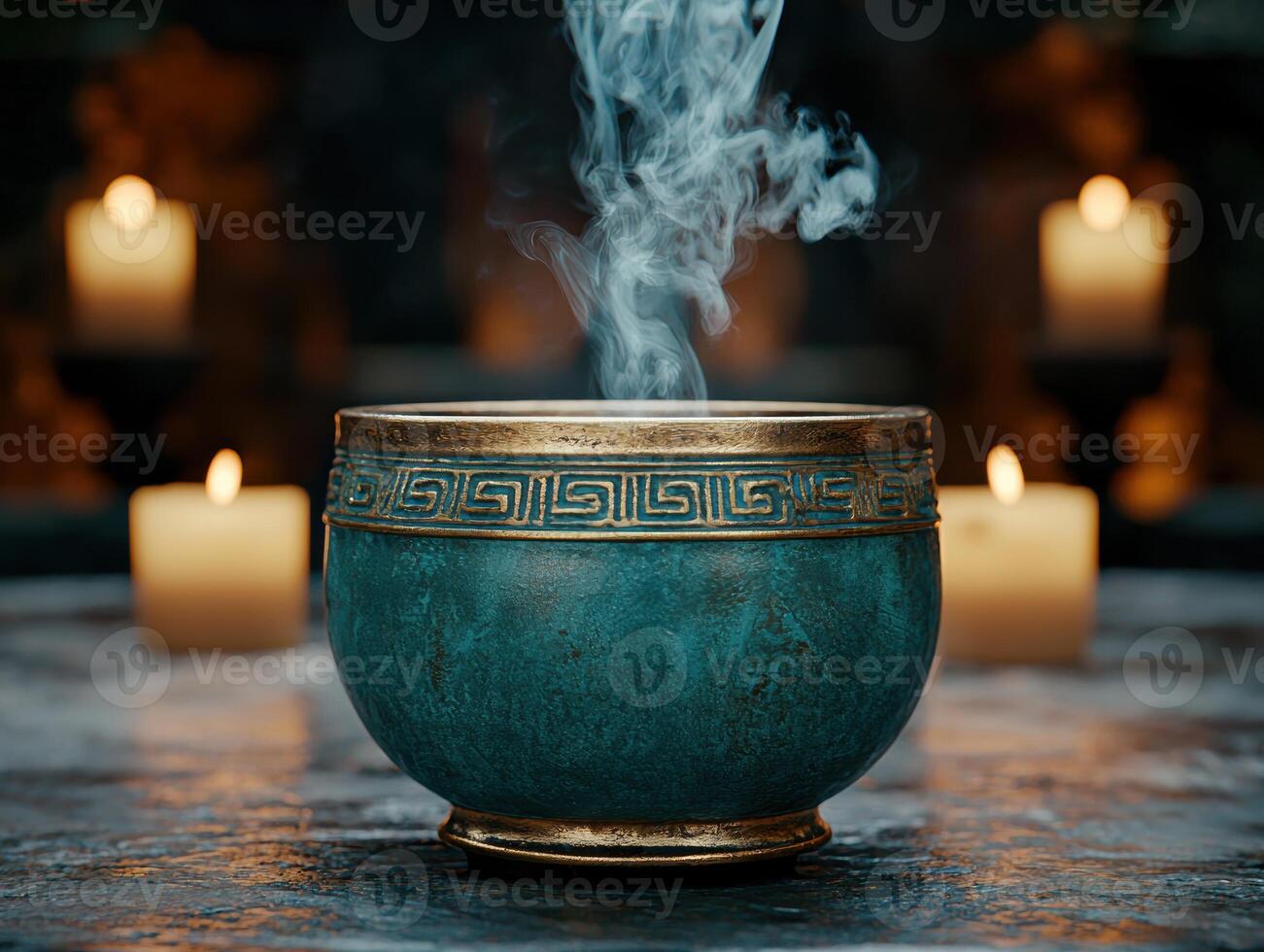 Incense burning in a decorative bowl photo
