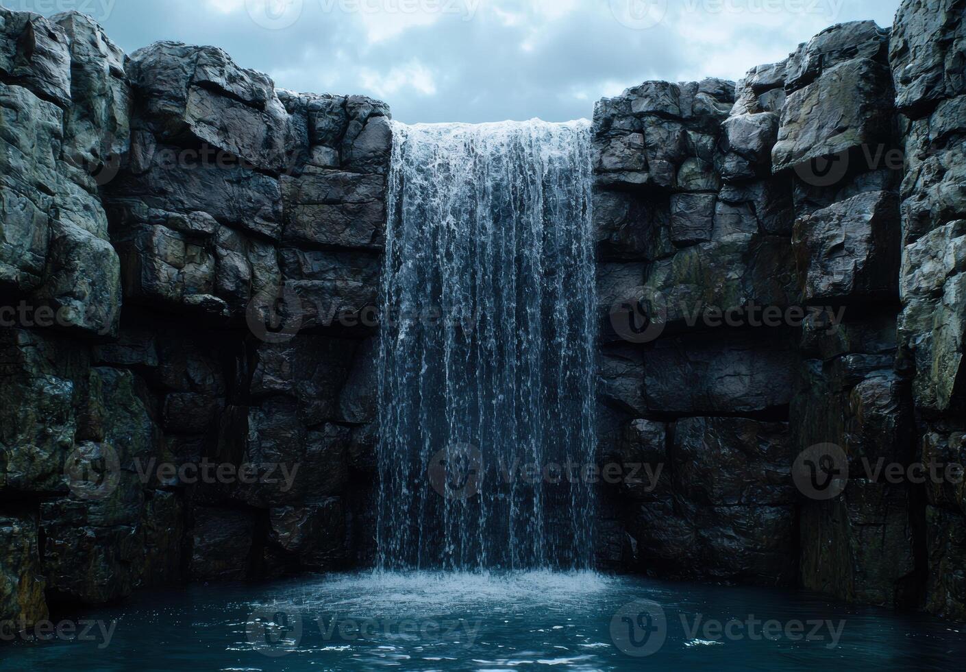 Majestic waterfall cascading through rugged cliffs photo