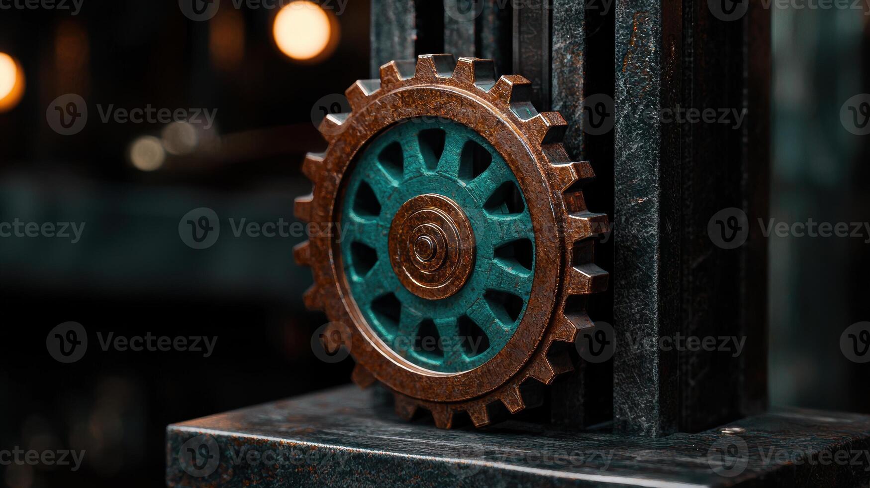 Vintage industrial gear on dark background photo