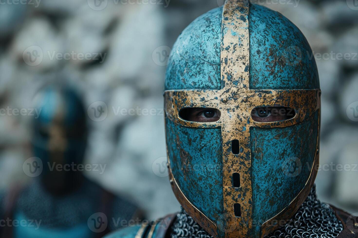 Mysterious medieval knight in armor photo