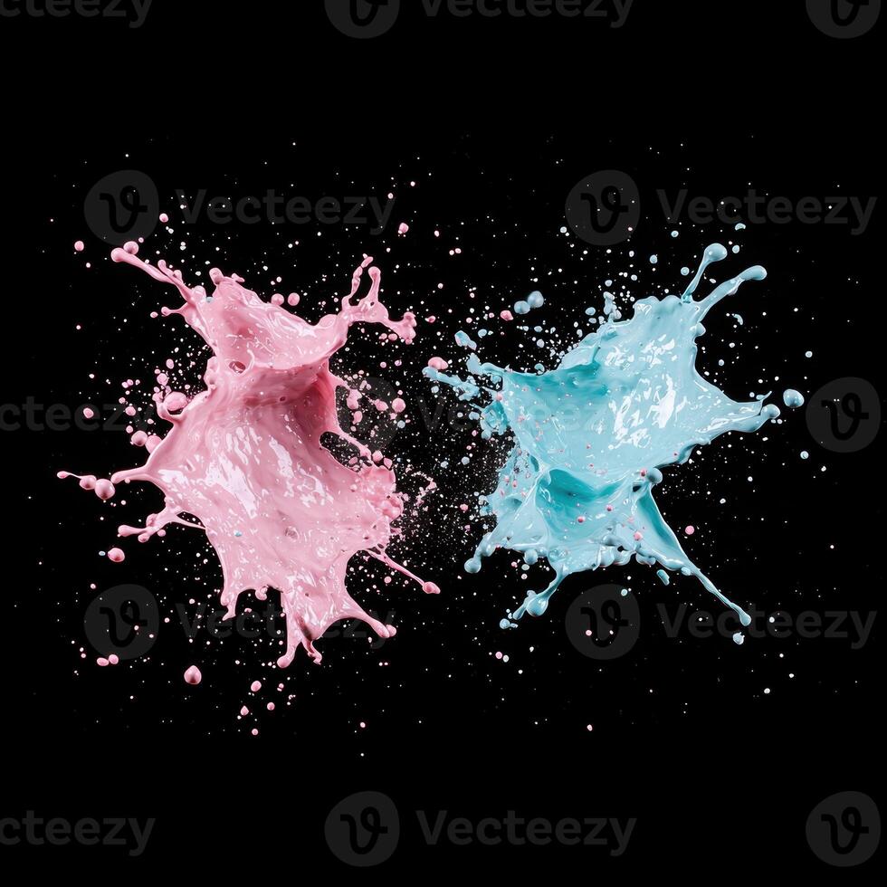 Colorful paint splatter on black background photo