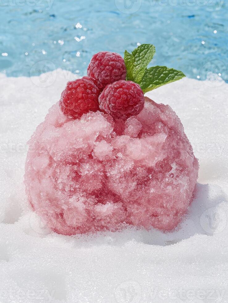 Refreshing raspberry sorbet on ice photo