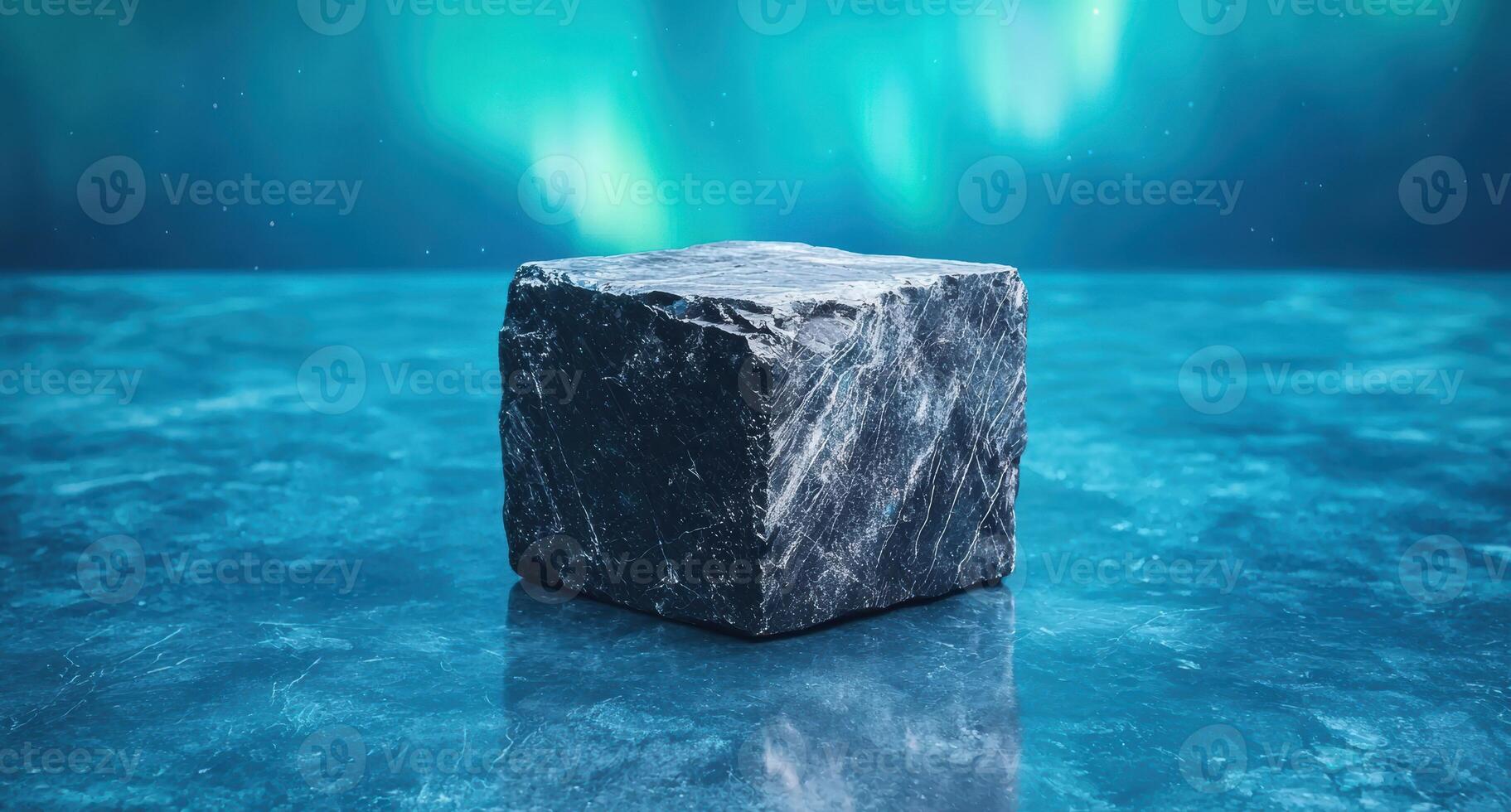 Glowing ice cube floating in the arctic ocean photo