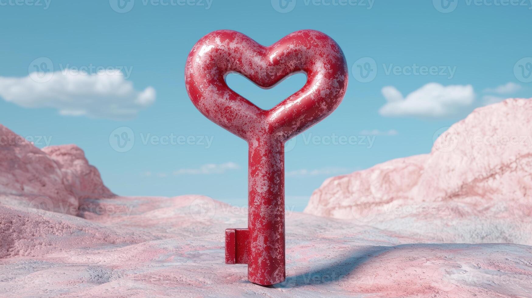 heart shaped key in desert landscape photo