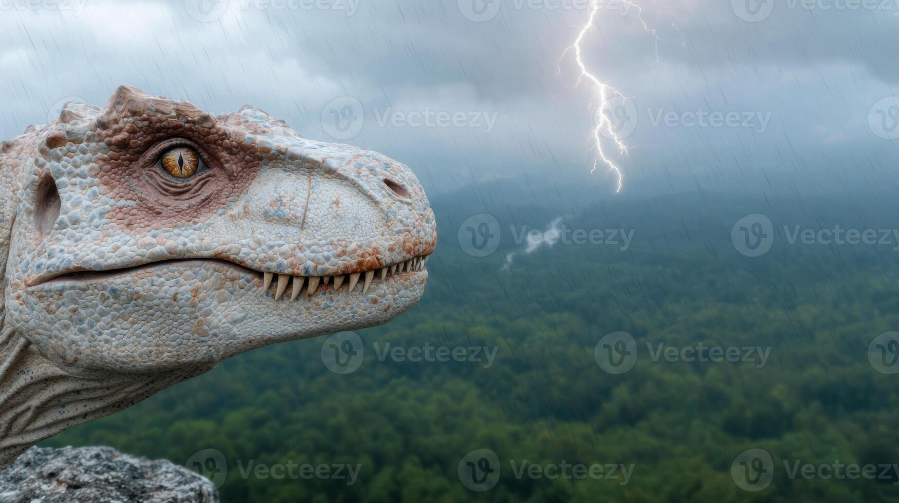 Prehistoric predator in stormy landscape photo