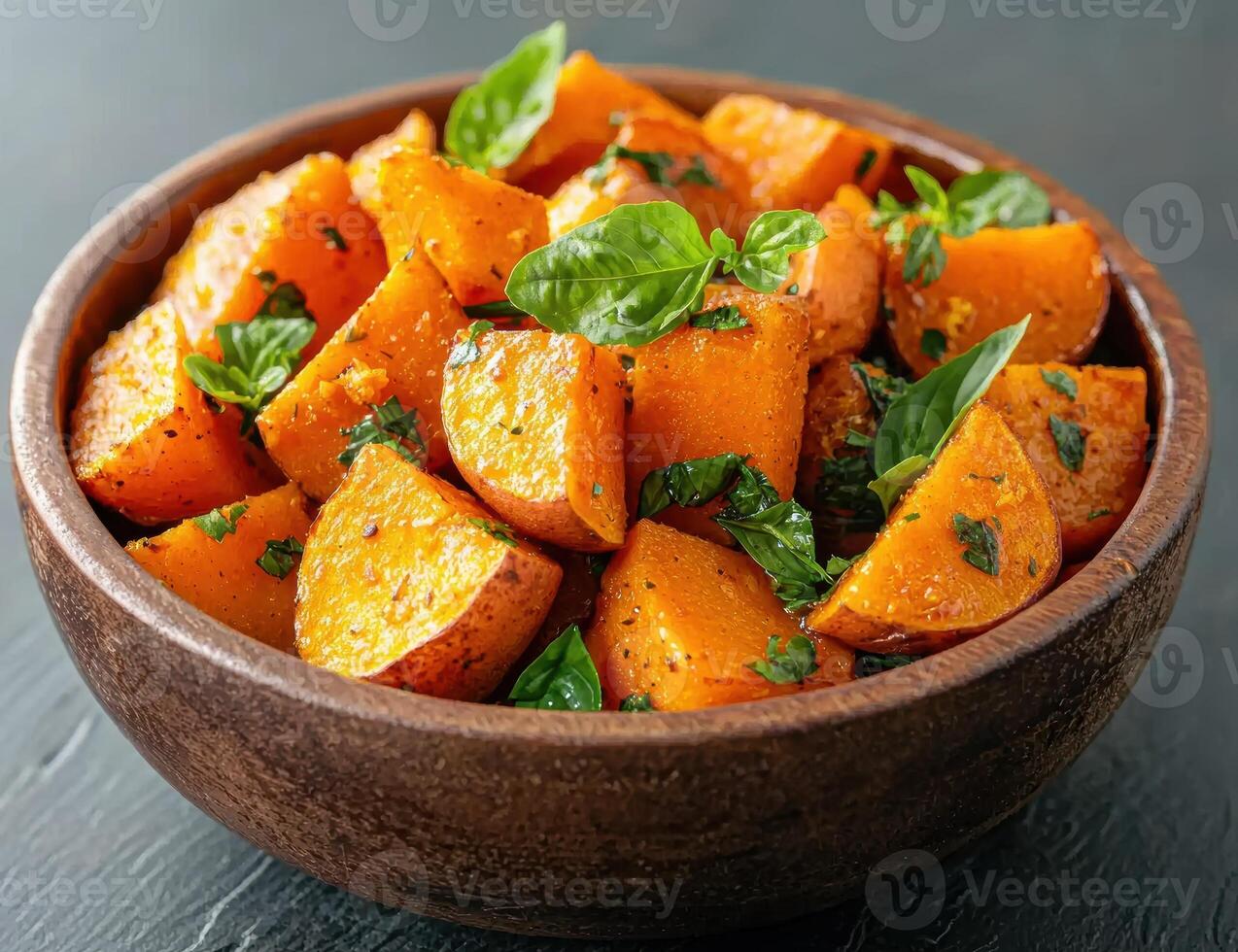 roasted butternut squash with fresh basil photo