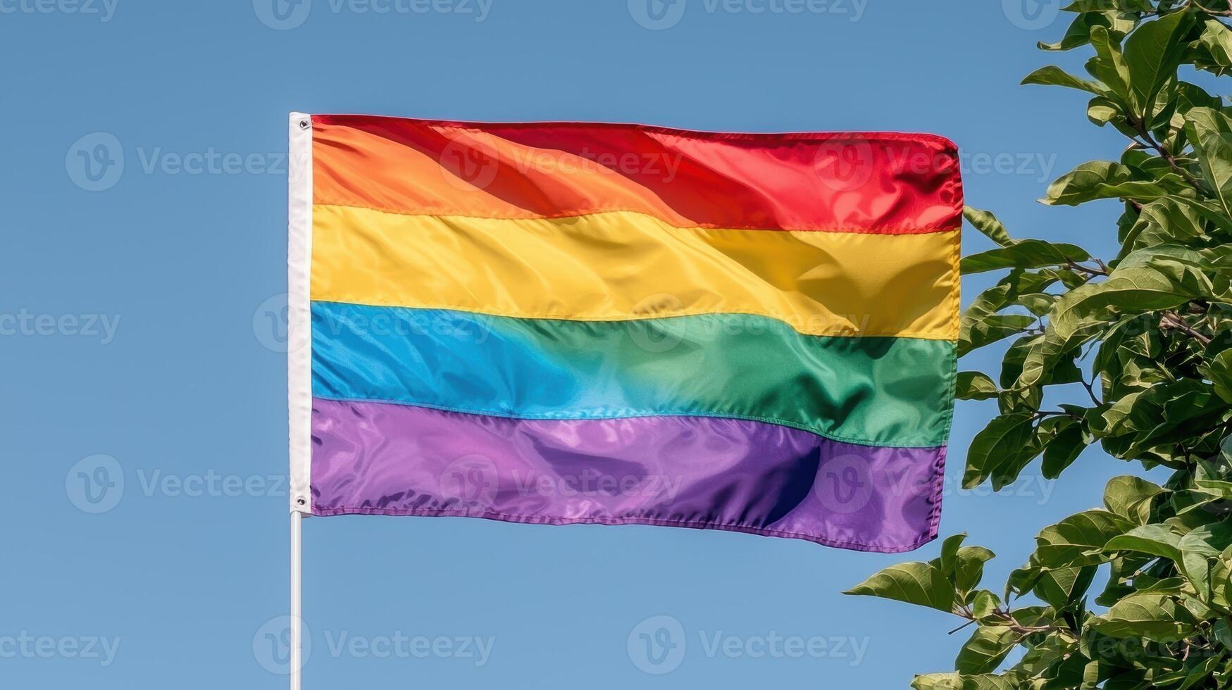 Colorful pride flag waving in the wind photo