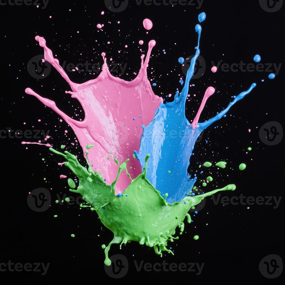 Colorful paint splash on black background photo