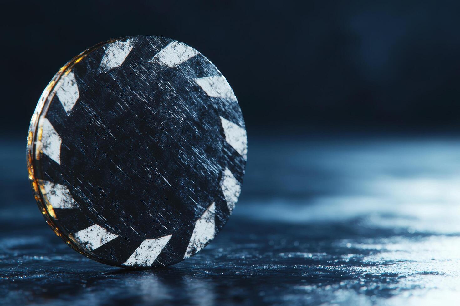 Shiny black and white gemstone on dark blue background photo