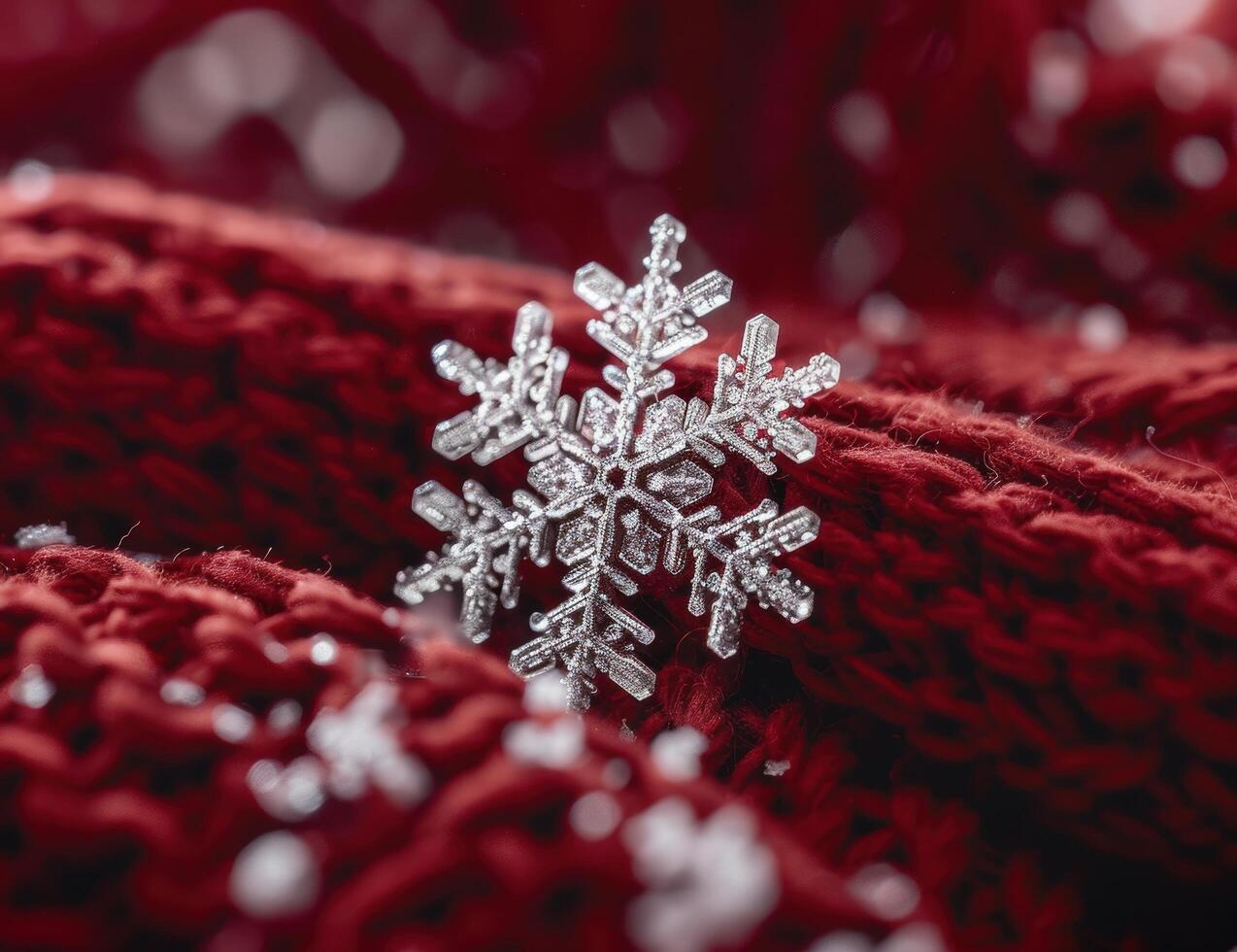 Sparkling snowflake on red fabric photo