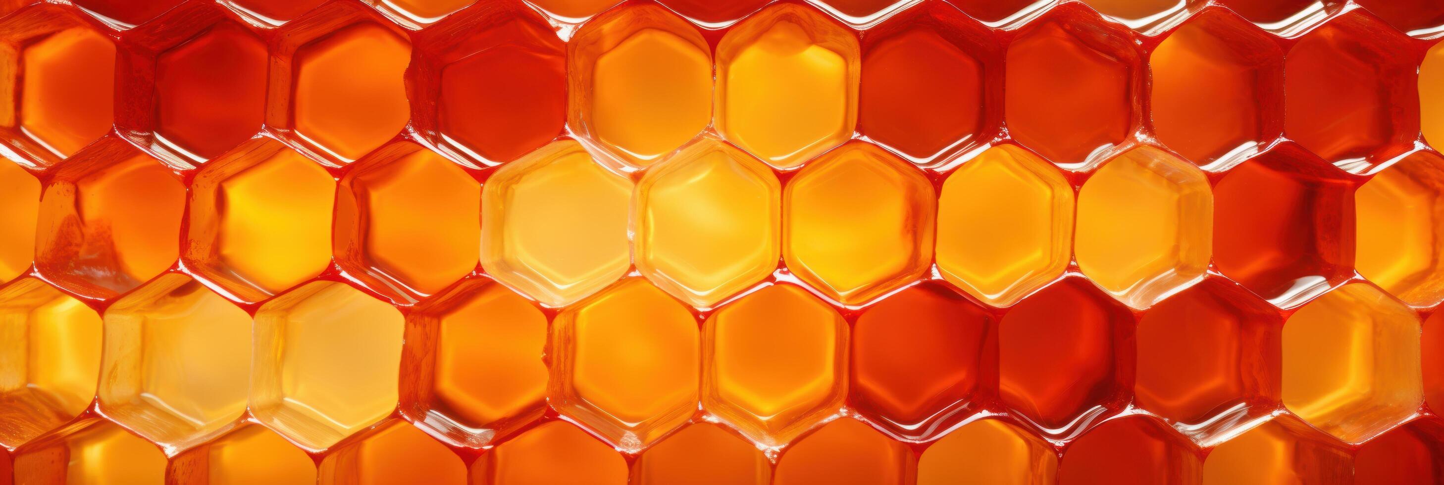 Honeycomb pattern of golden honey photo