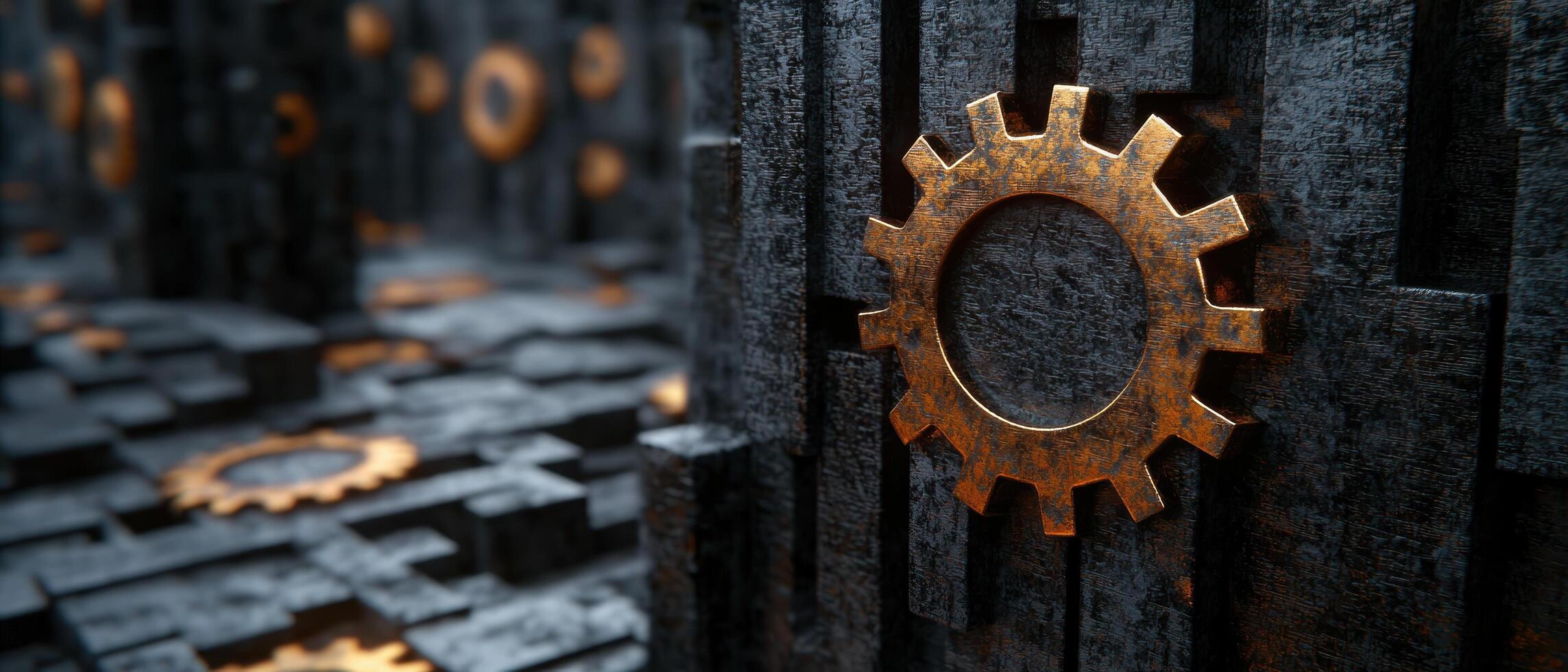 Rusty gears and cogs on a dark background photo