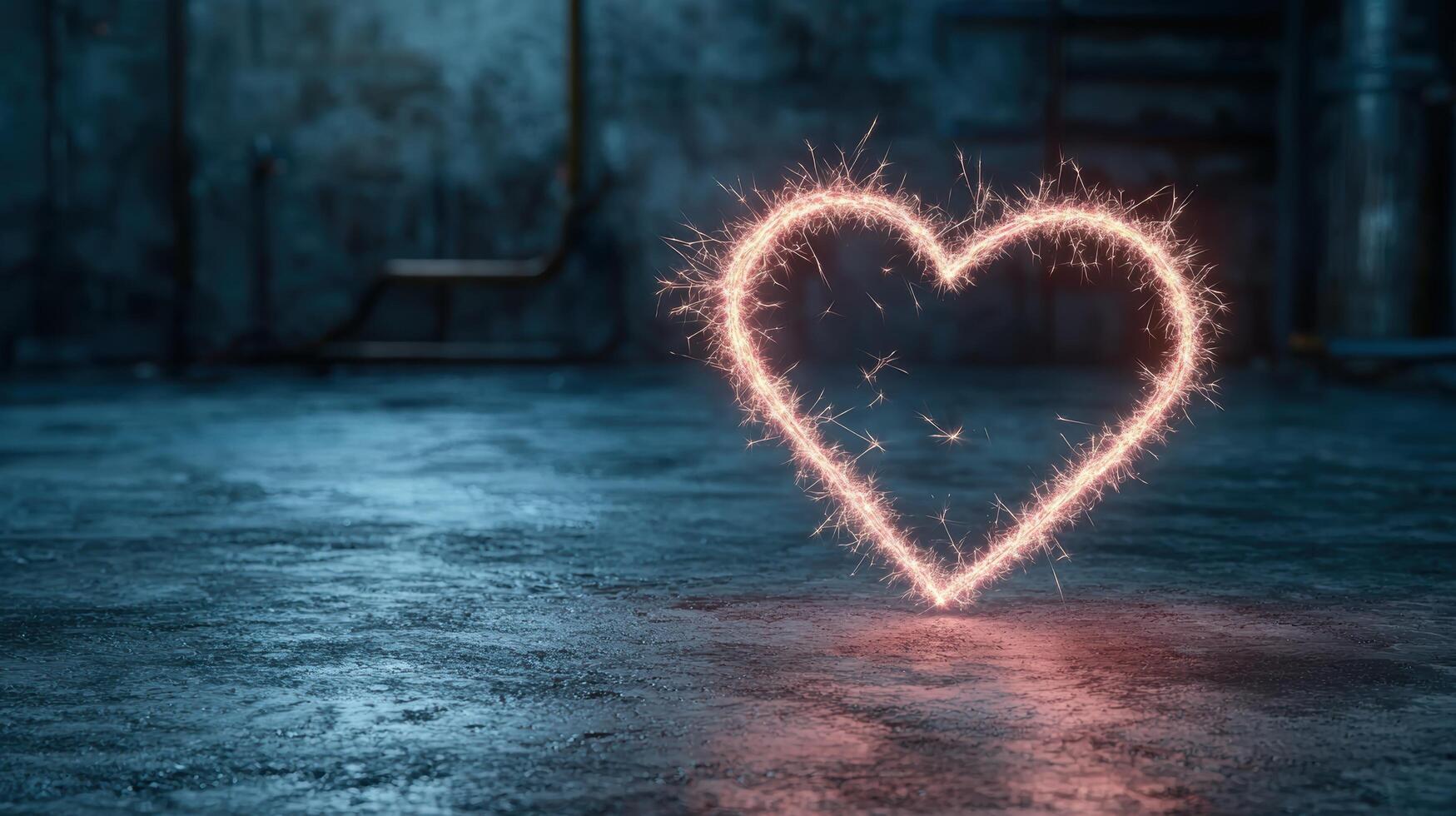 Sparkling heart shaped light over water photo