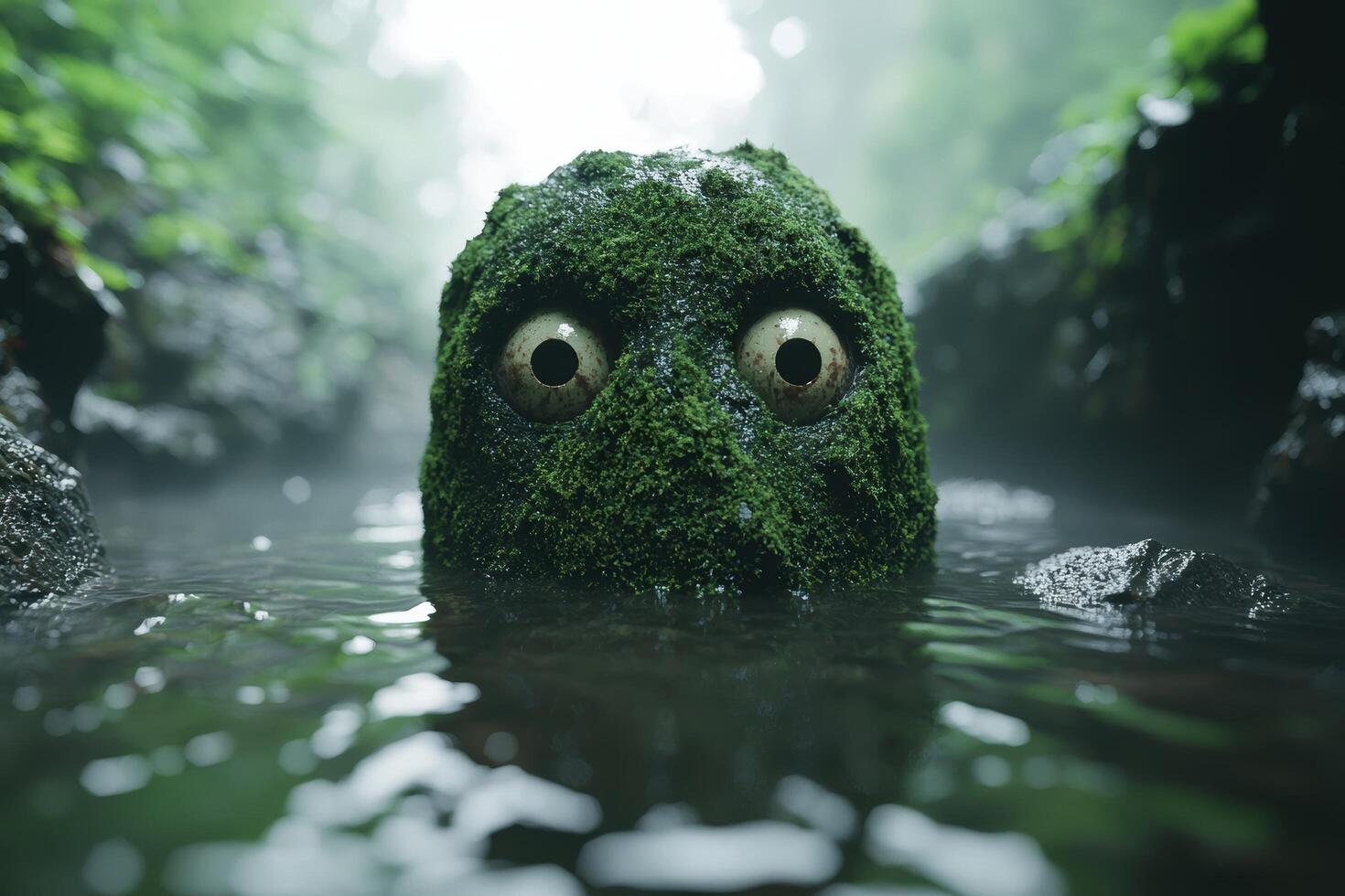 Mysterious moss covered creature in the forest photo
