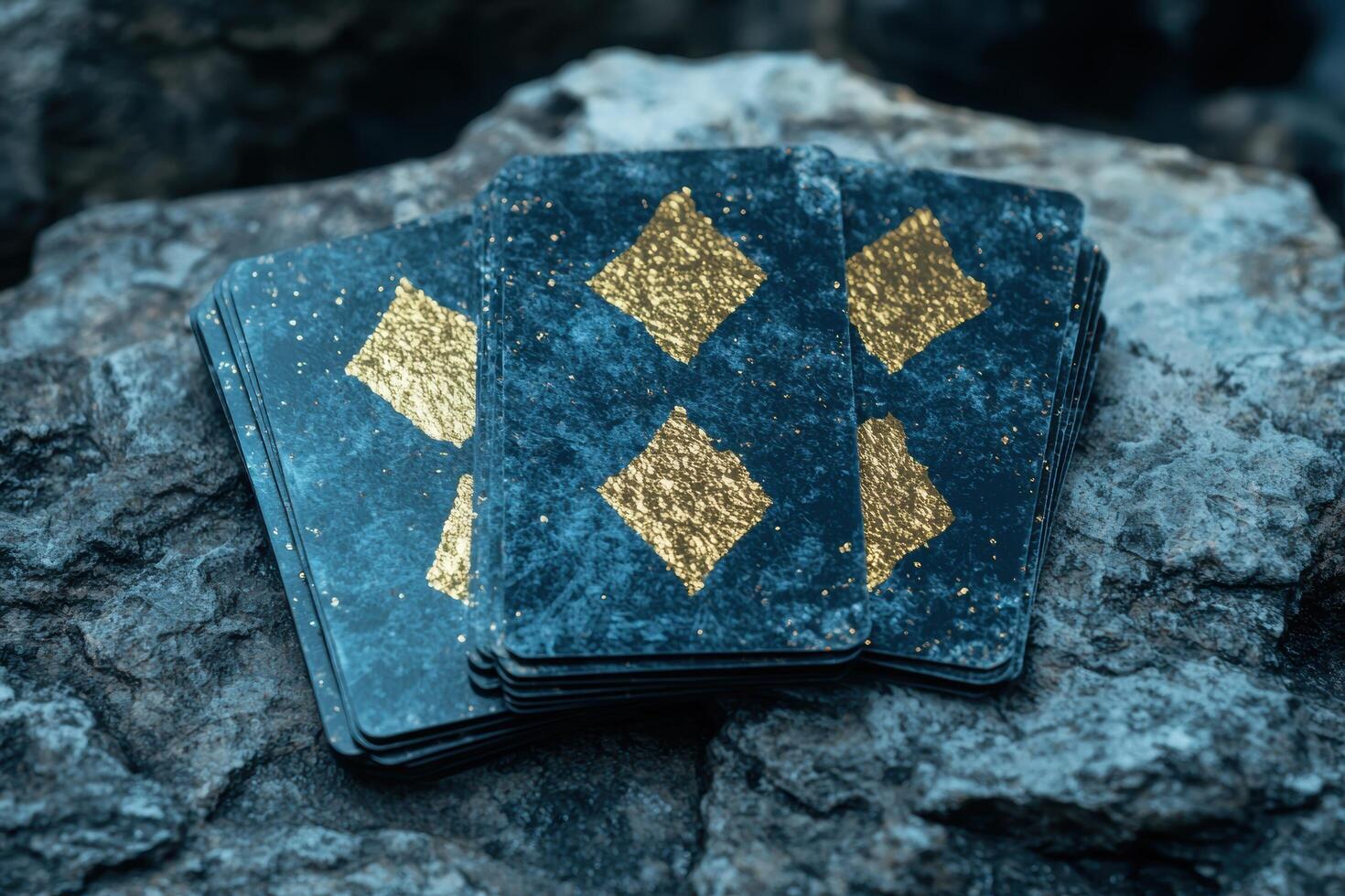 Mystical tarot cards with golden symbols on a dark background photo