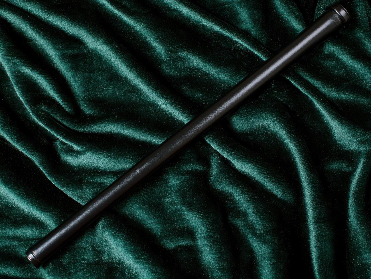 Wooden baseball bat on dark green velvet background photo