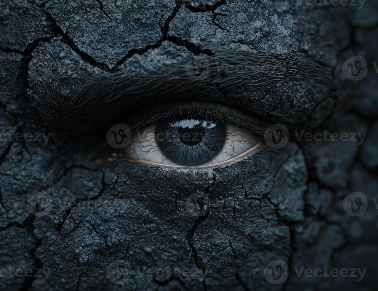 Mysterious eye emerging from cracked surface photo