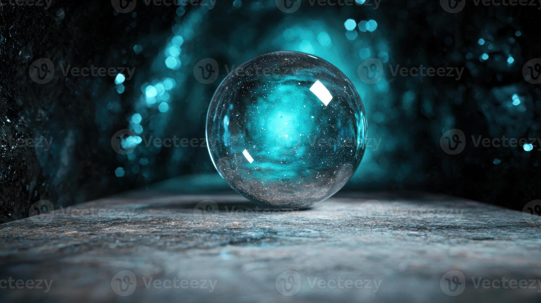 Magical crystal ball on dark background photo