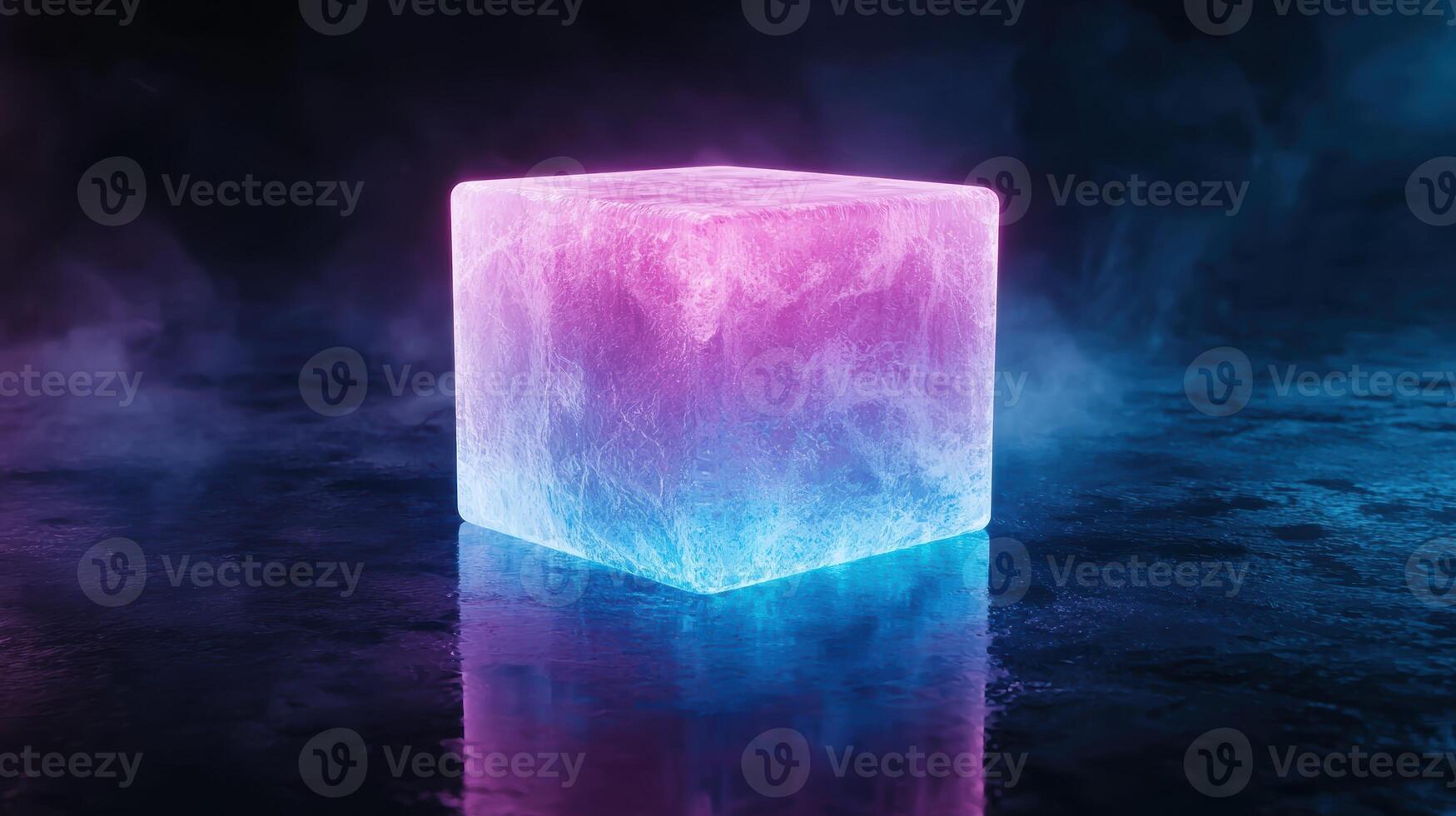 Glowing ice cube in water photo