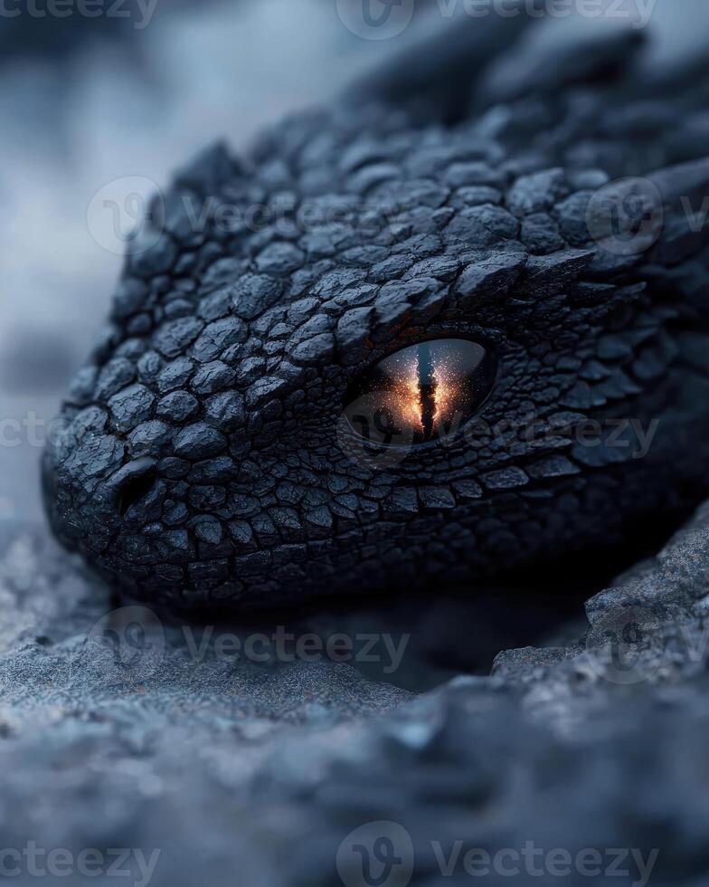 Mysterious reptilian eye in the dark photo