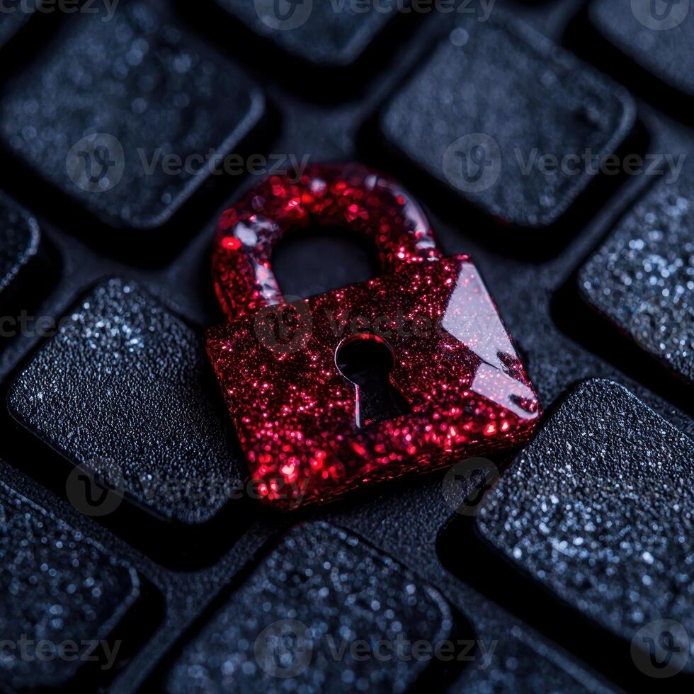 Sparkling red padlock on dark background photo