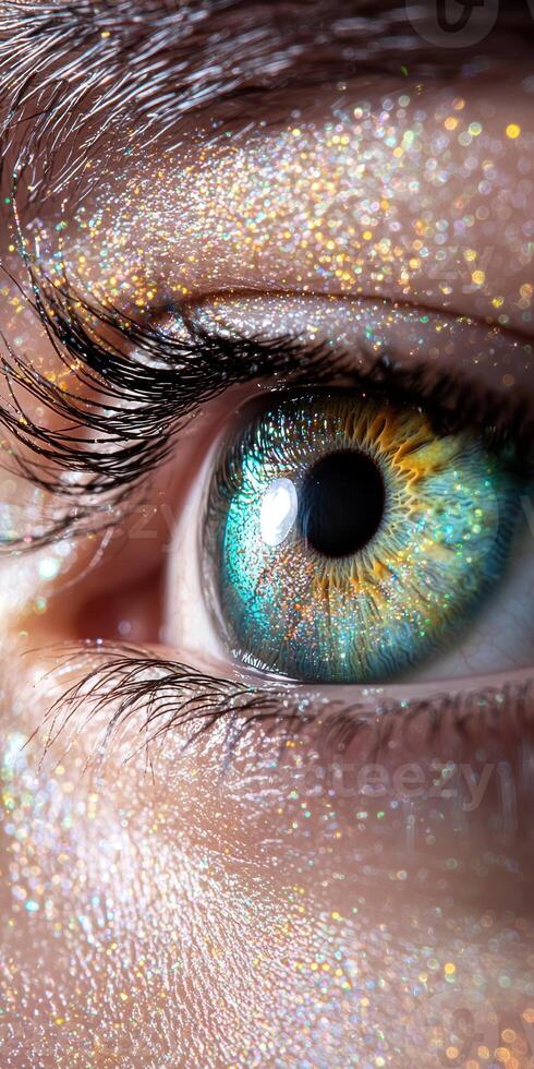 Glittering eye close up with long eyelashes photo