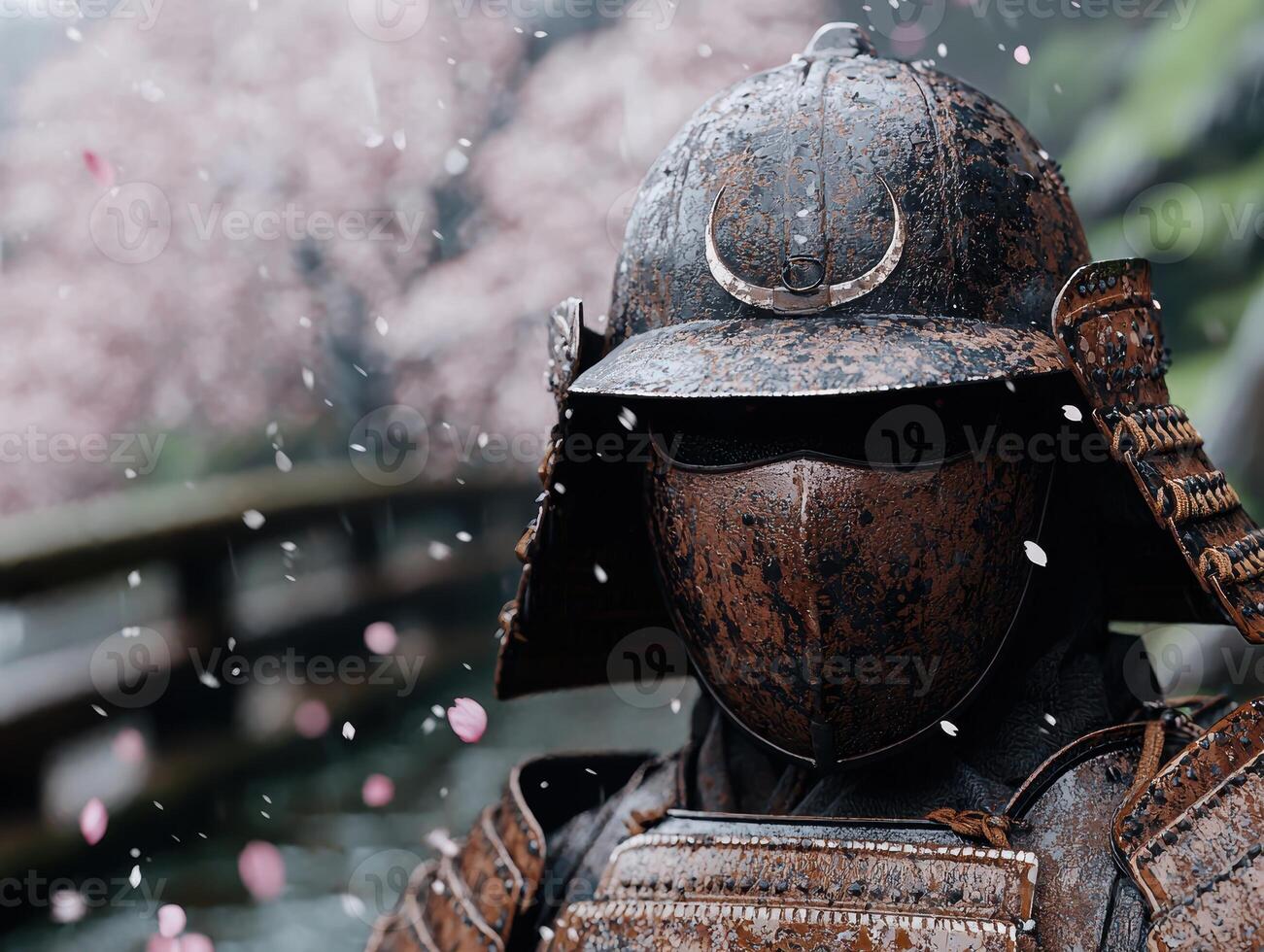 Weathered samurai armor in the rain photo