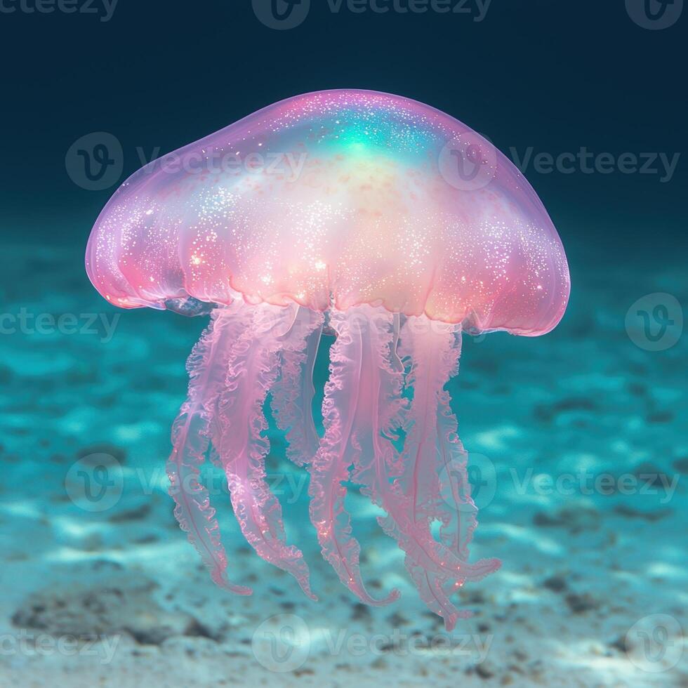 Vibrant jellyfish floating in turquoise waters photo