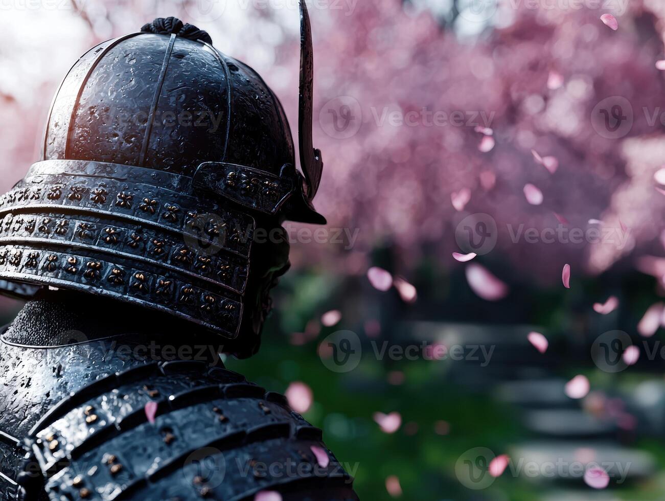 Samurai warrior helmet in the rain photo