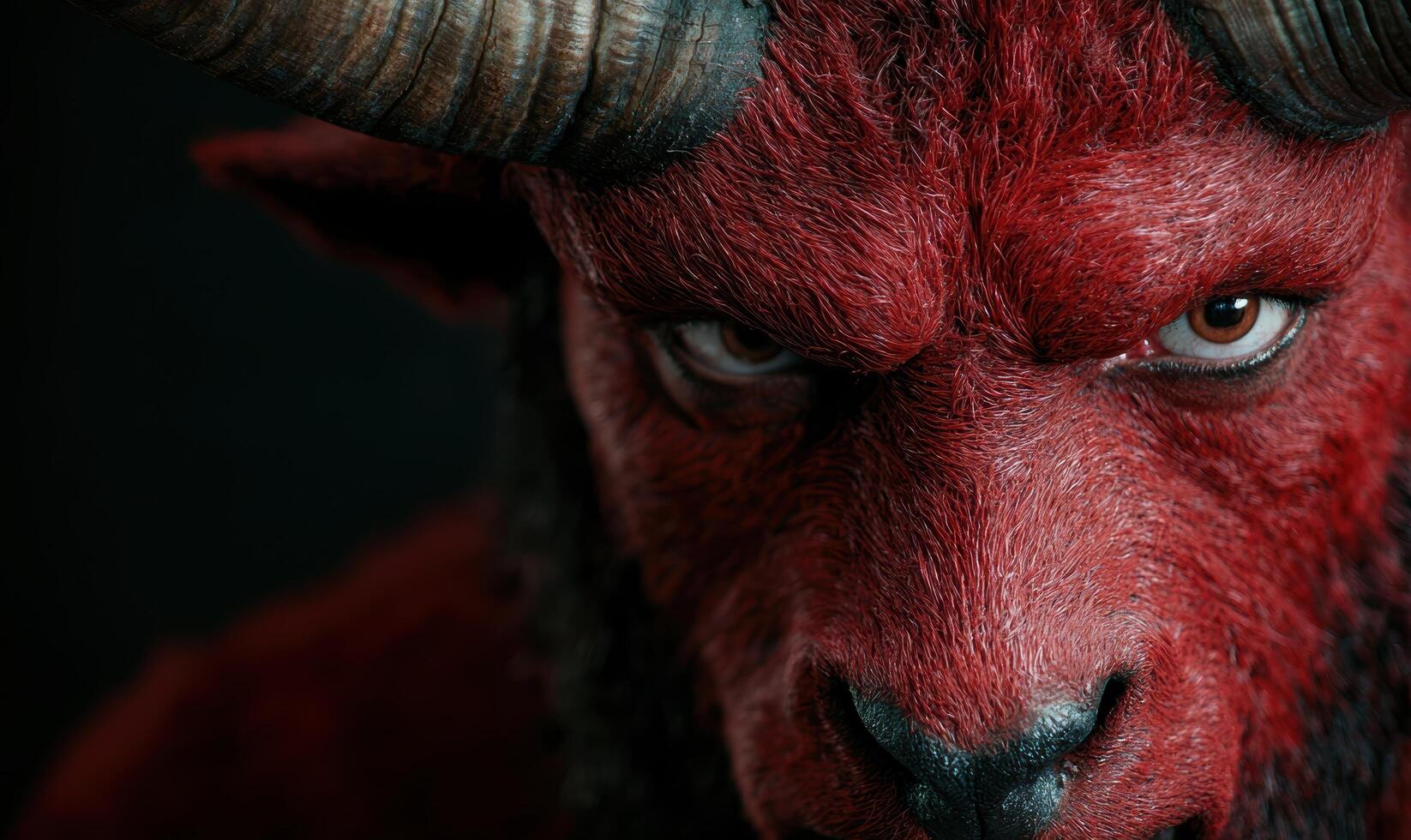 Intense close up of a demonic red creature photo