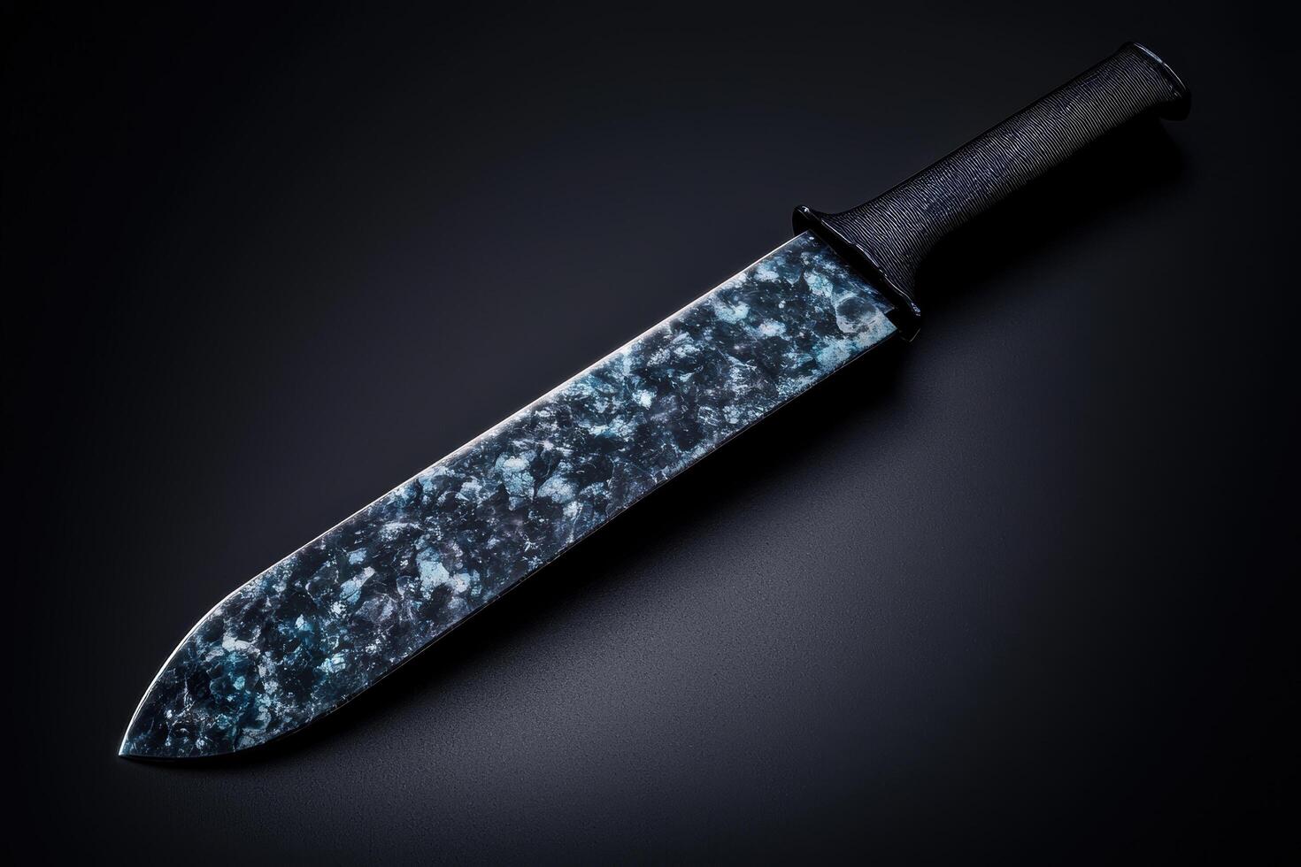 Tactical knife with a unique blue tinted blade photo