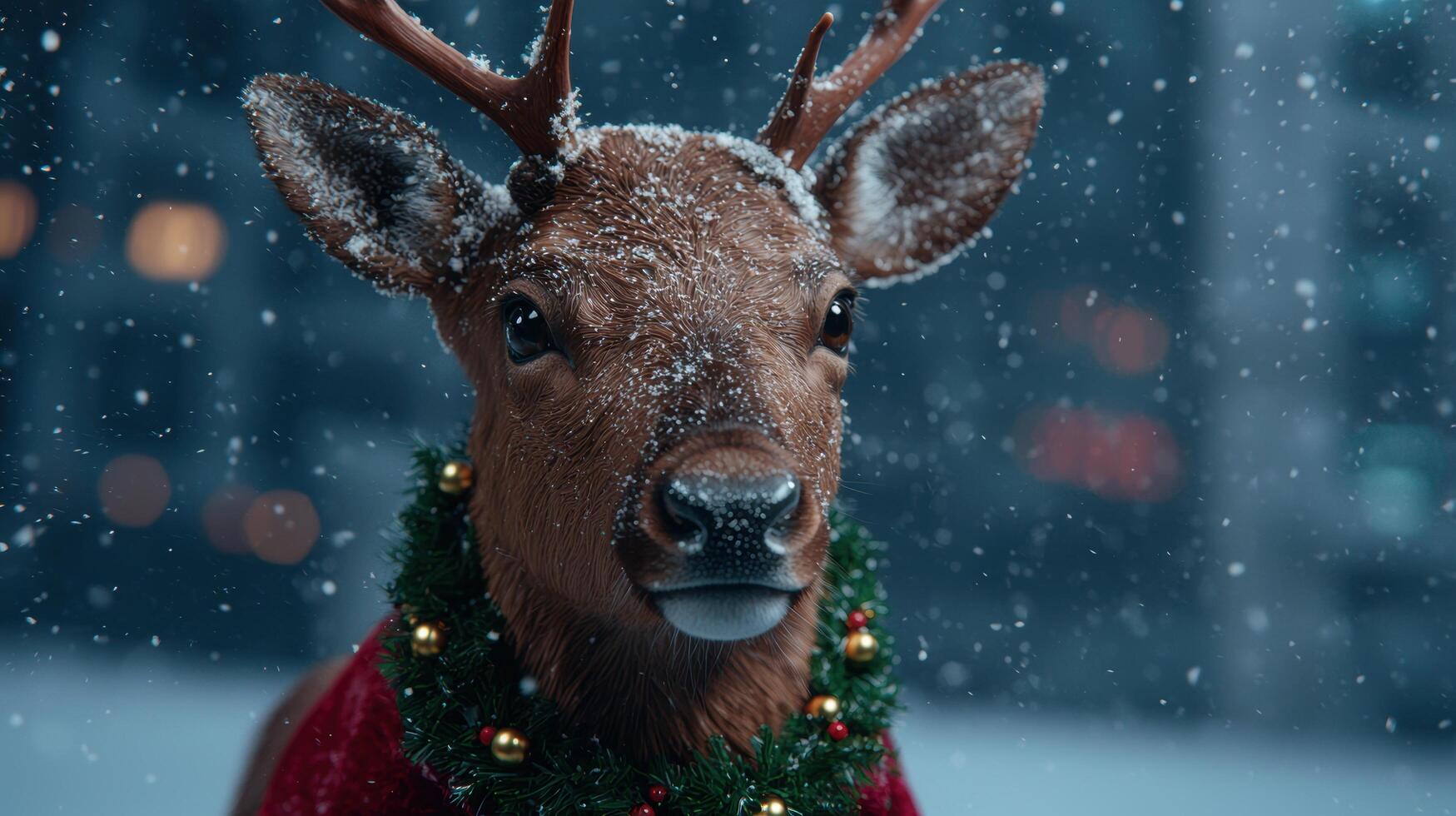 Festive deer in winter wonderland photo