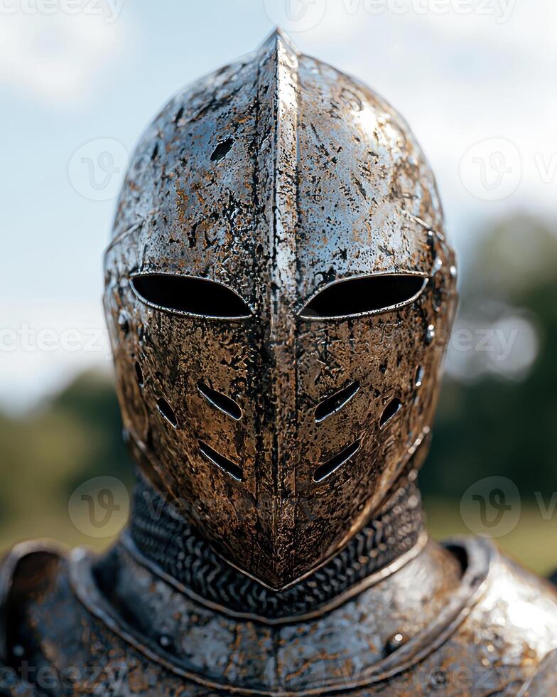 Armored knight helmet with intricate design photo