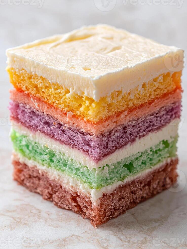 Colorful layered cake with vibrant frosting photo