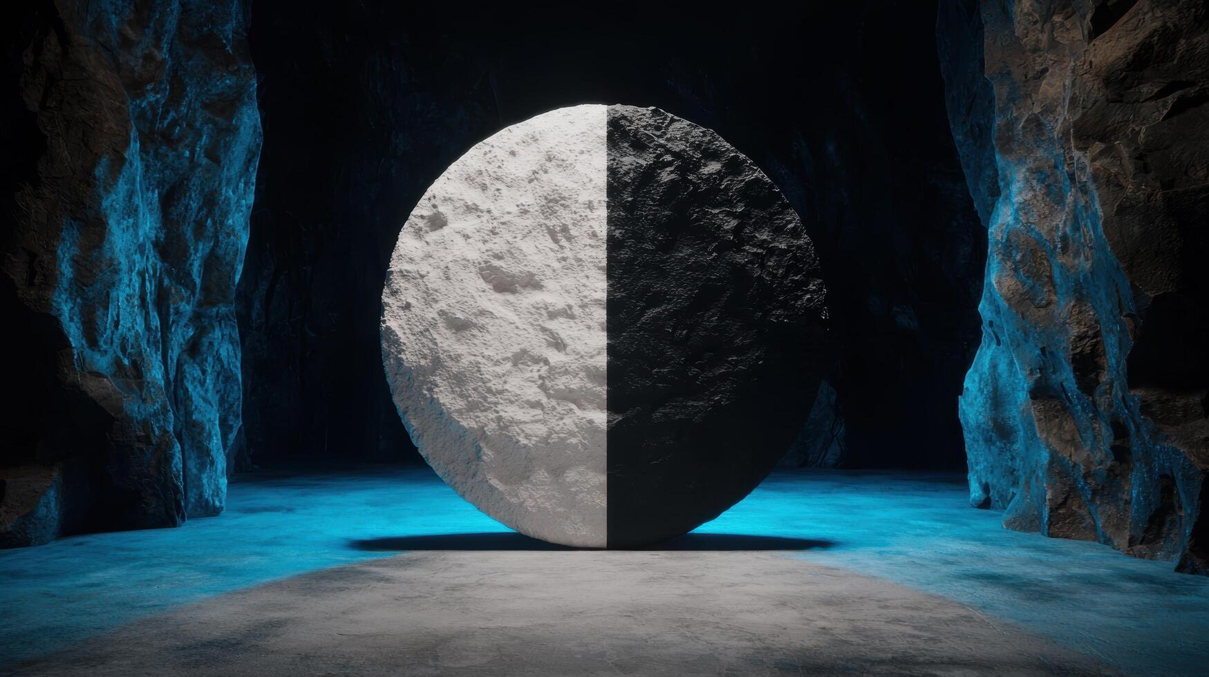 Surreal moon like rock in a mystical cave photo
