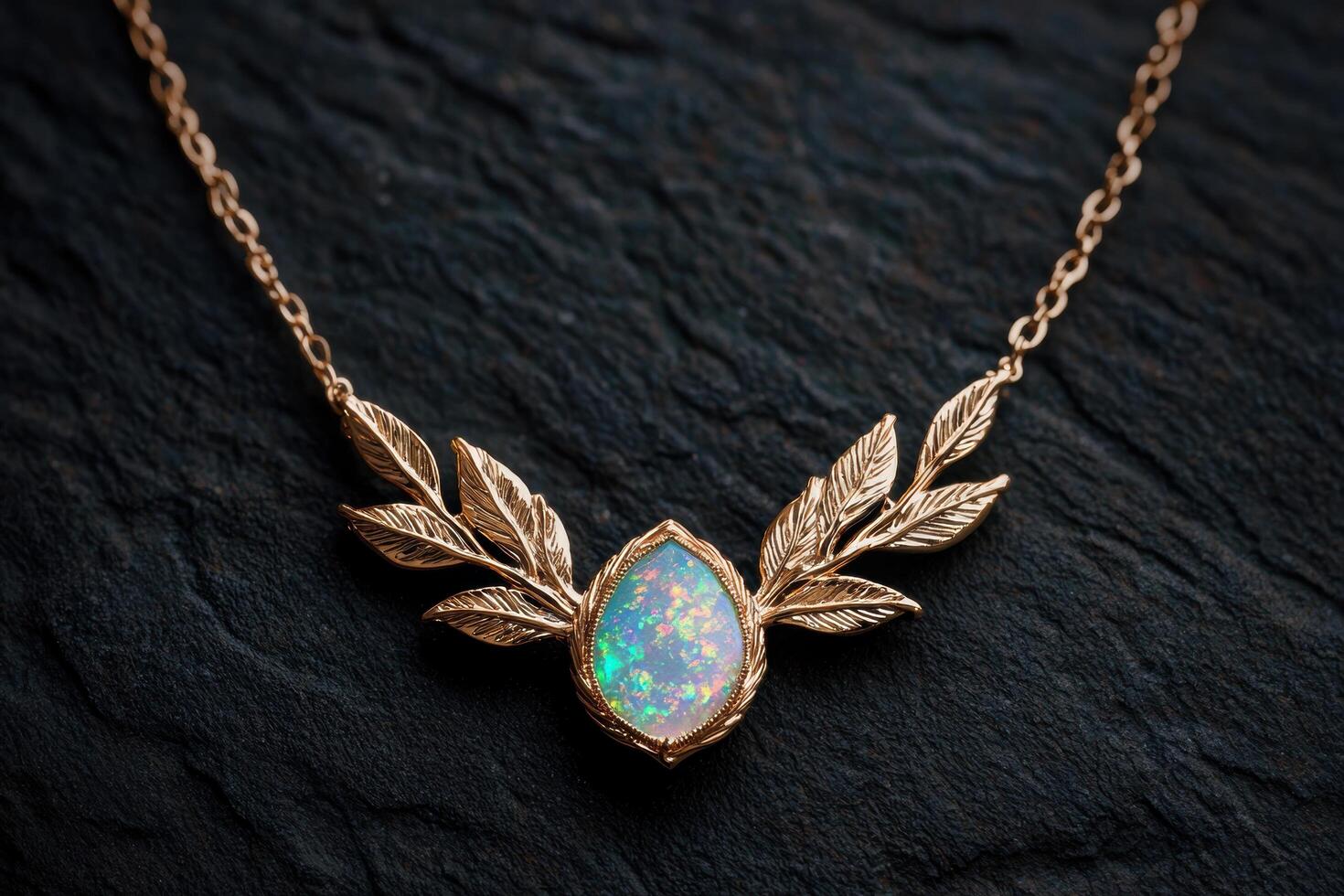 Elegant gold feather necklace with opal gemstone photo