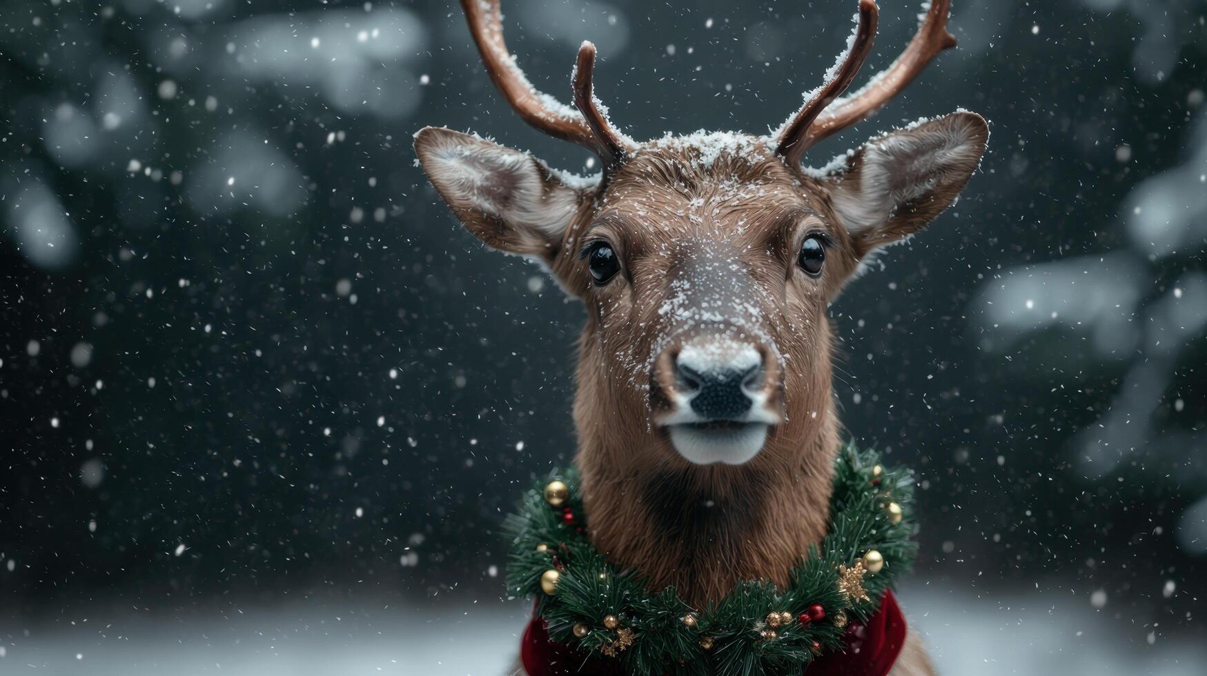 Festive deer in winter wonderland photo