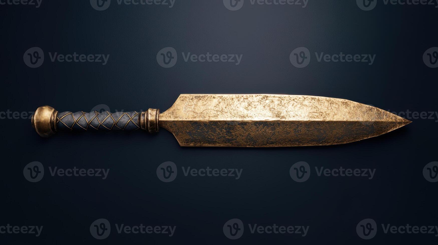 ancient bronze dagger on dark background photo