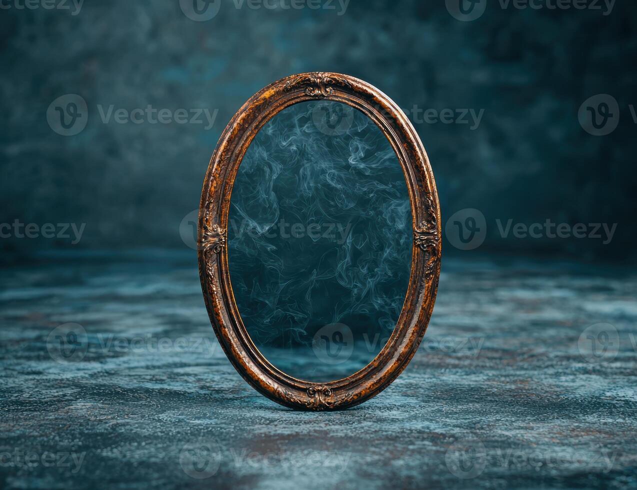 Mysterious smoke filled antique mirror photo