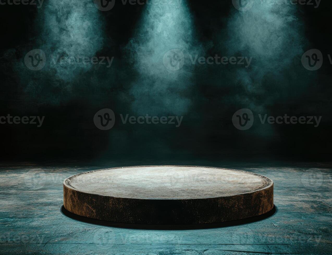 Smoky stage with wooden platform photo