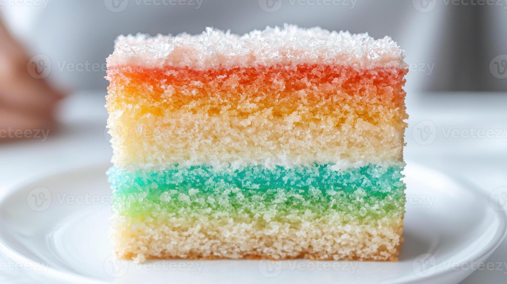 Colorful layered cake with frosting photo