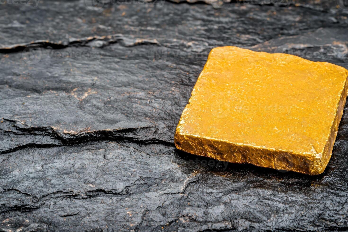 Shiny gold nugget on dark slate background photo