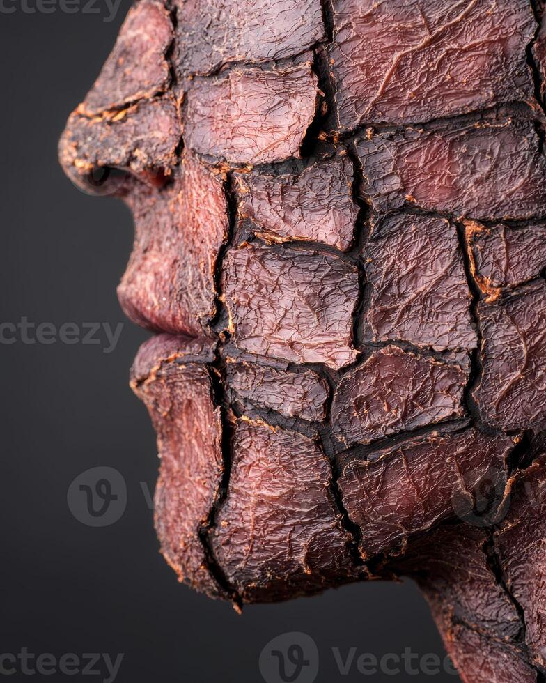 Cracked and textured surface of dried meat photo