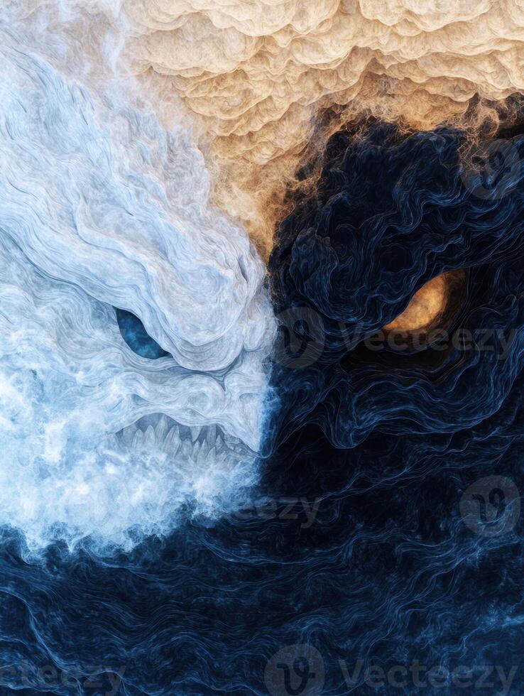 Dramatic abstract landscape with swirling clouds and dark crevices photo