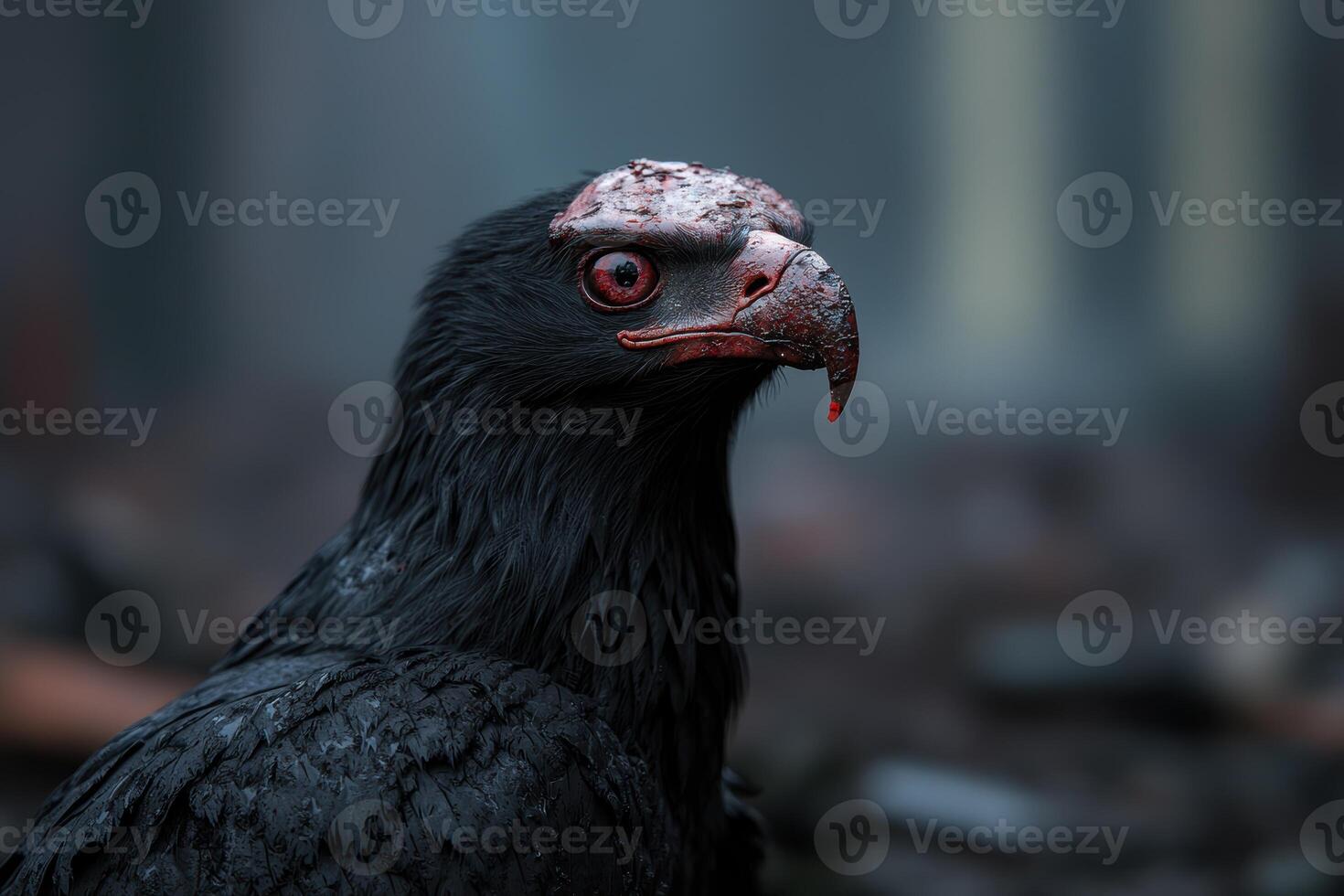 Close up of a dark feathered bird with a distinctive red beak photo