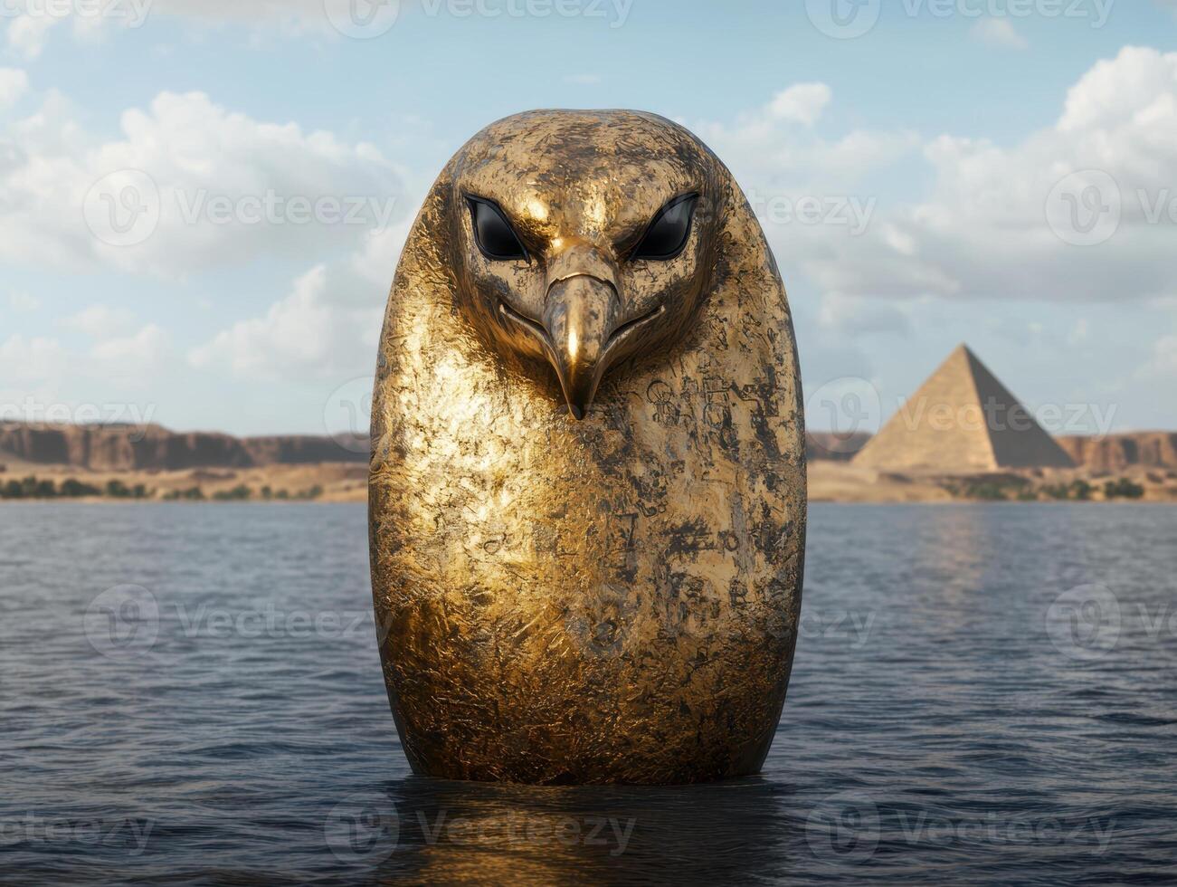Mysterious golden owl statue in the long river photo