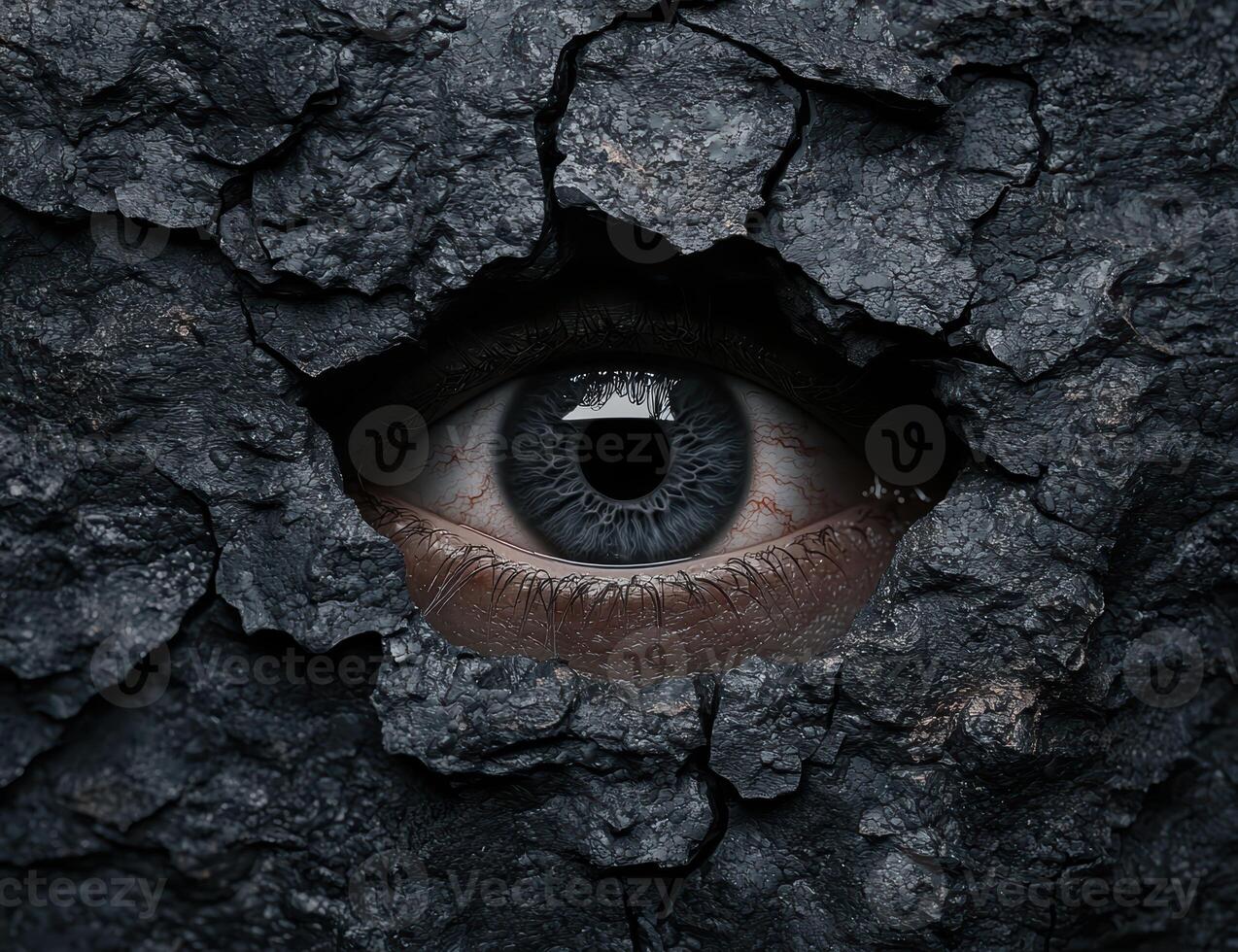 Mysterious eye in cracked rock photo