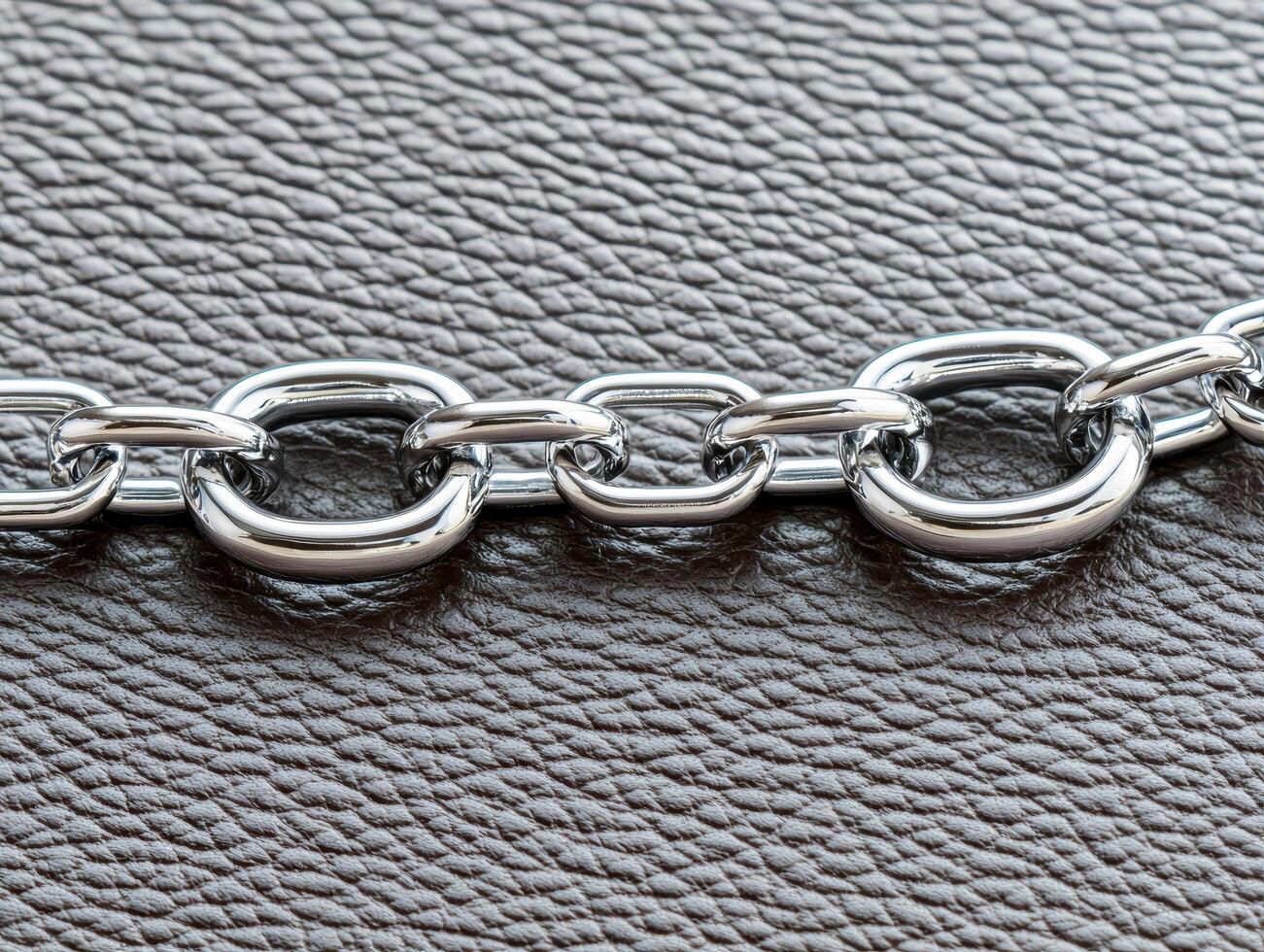 close up of a shiny metal chain on a textured surface photo